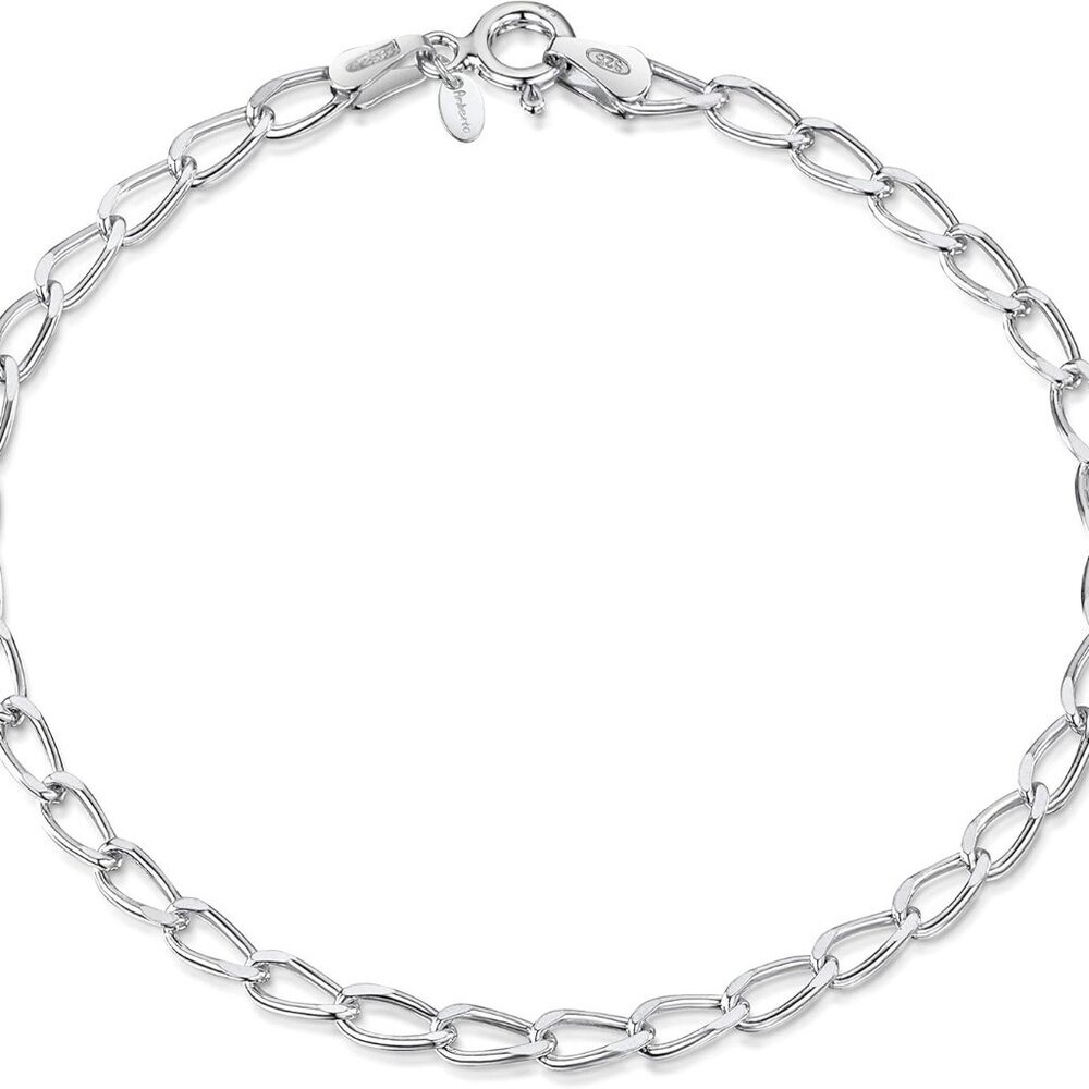Women's Sterling Silver Link Chain Bracelet Adjustable Charms Hypoallergenic